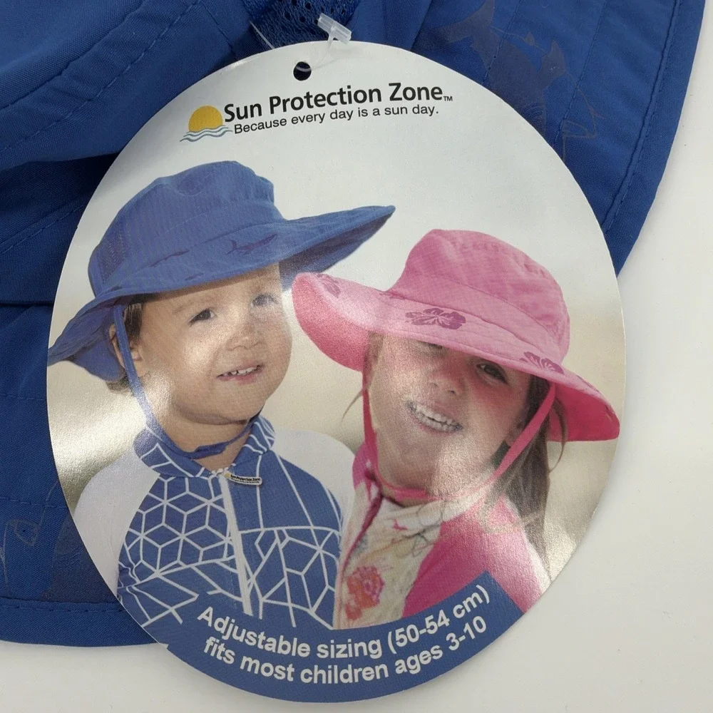 Sun Protection Zone Kids UPF 50+ Safari Sun Hat, Blue Sharks, Lightweight